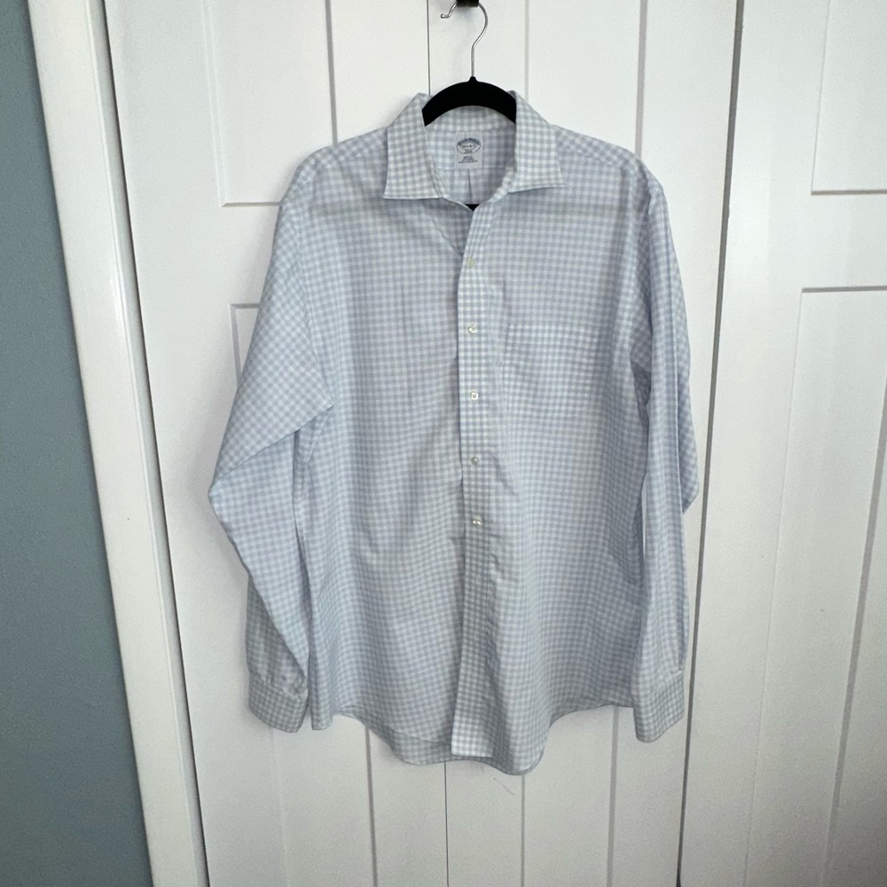 Brooks brothers 16 1/2 blue and white slim fit non iron shirt - Picture 1 of 6